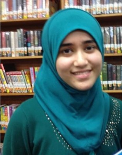 Noorhan Amani_ 2015-2016 Teen Advisors (headshot) with her smiley face facing the camera, with her green Hijab on