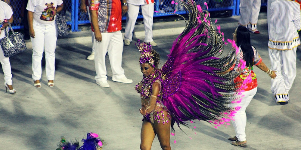 a woman on her feather dress in carnival festivity