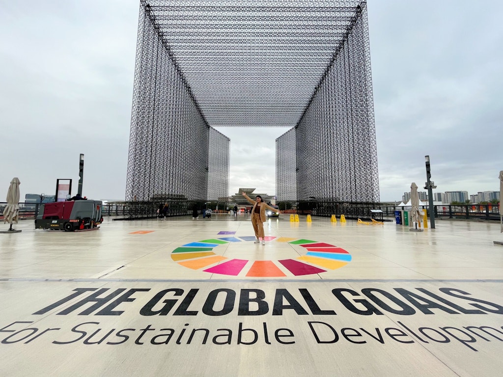 Girl Up Alum Valeria at the Expo 2020 front gates during Global Goals Week