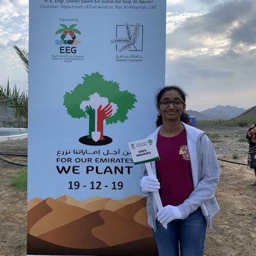 Sravya at a tree-planting drive for Emirates Environmental Group
